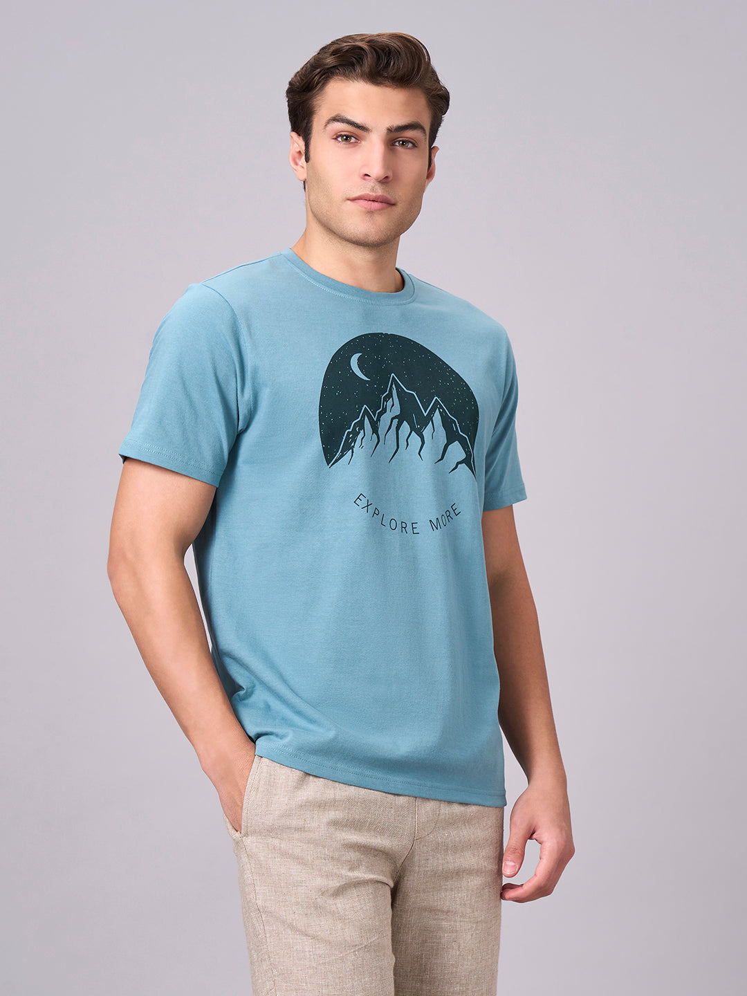 Men's Aqua 100% Cotton Regular Fit Tshirt