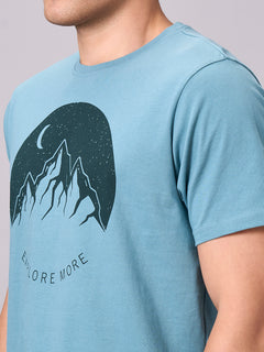 Men’s Cotton Regular Fit Half Sleeve Graphic T-Shirt Aqua