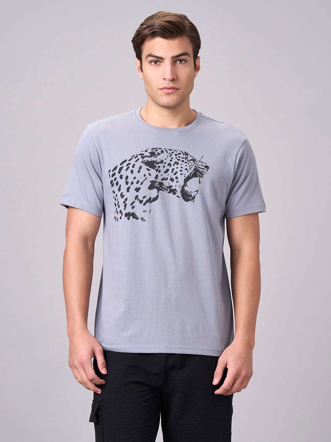 Men's Grey 100% Cotton Regular Fit Tshirt