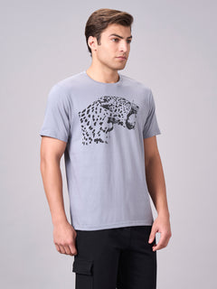 Men’s Cotton Regular Fit Half Sleeve Graphic T-Shirt Grey