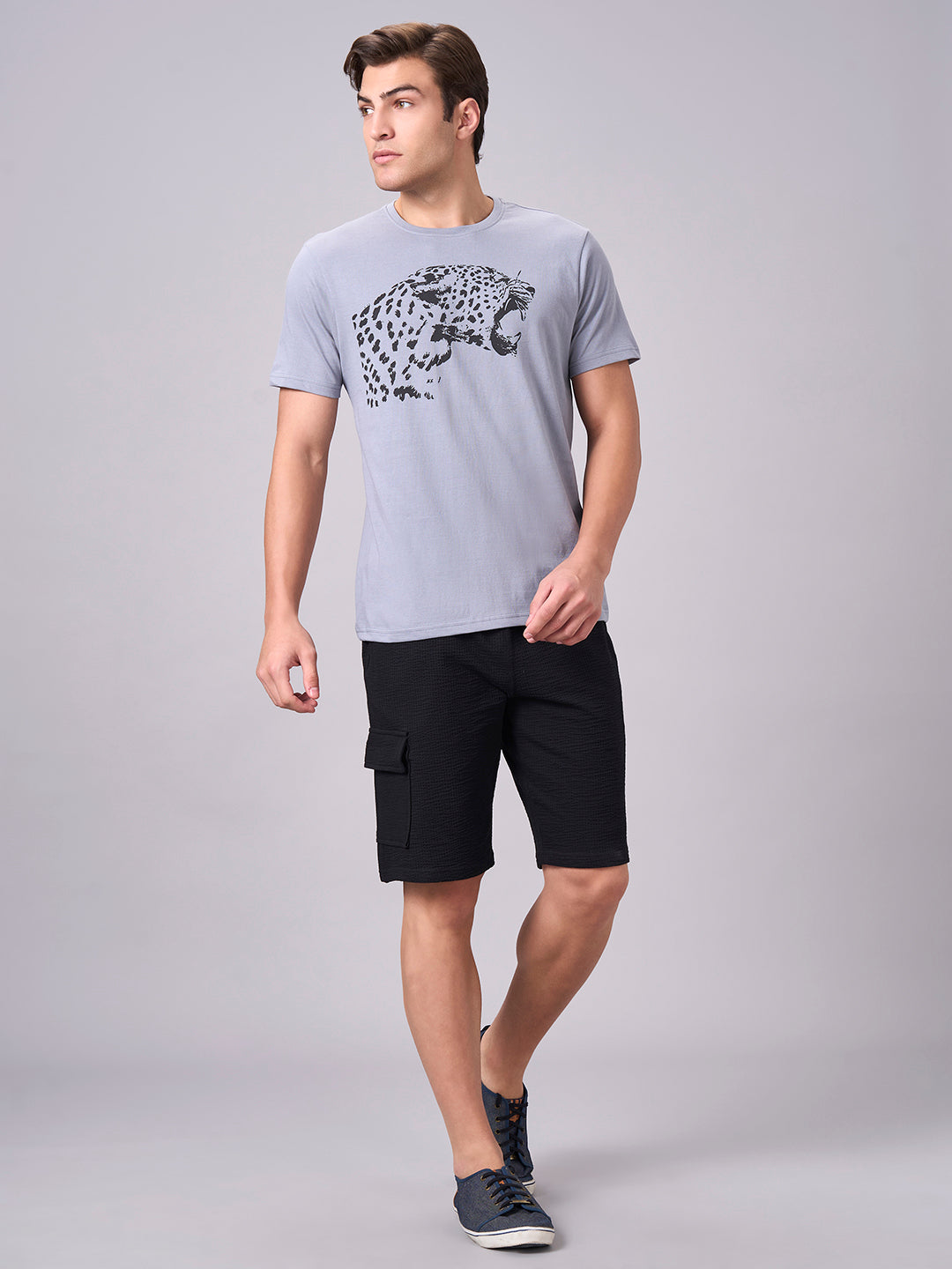 Men's Grey 100% Cotton Regular Fit Tshirt