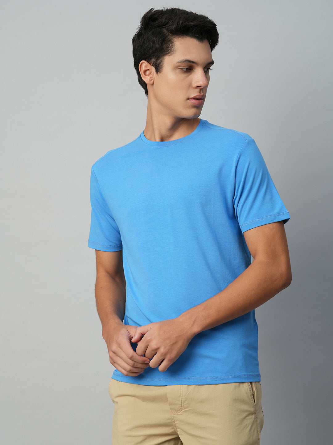 Men's Cotton Bamboo Elastane Blue Regular Fit Tshirt