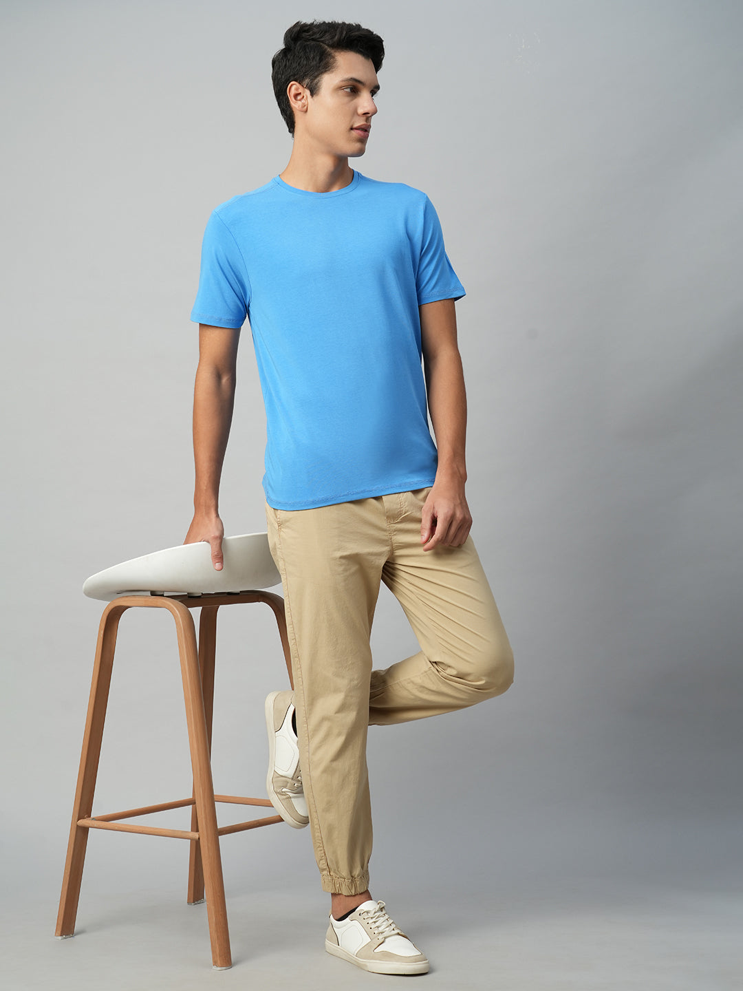 Men's Blue Cotton Bamboo Elastane Regular Fit Tshirt