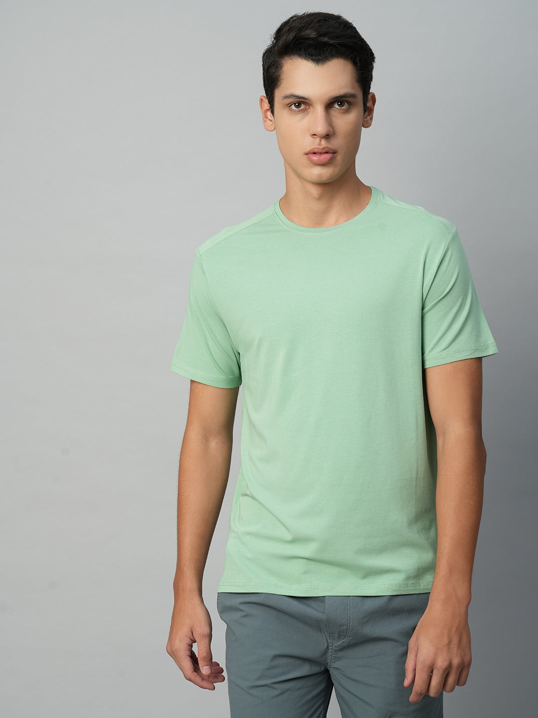 Men's Cotton Bamboo Elastane Green Regular Fit Tshirt