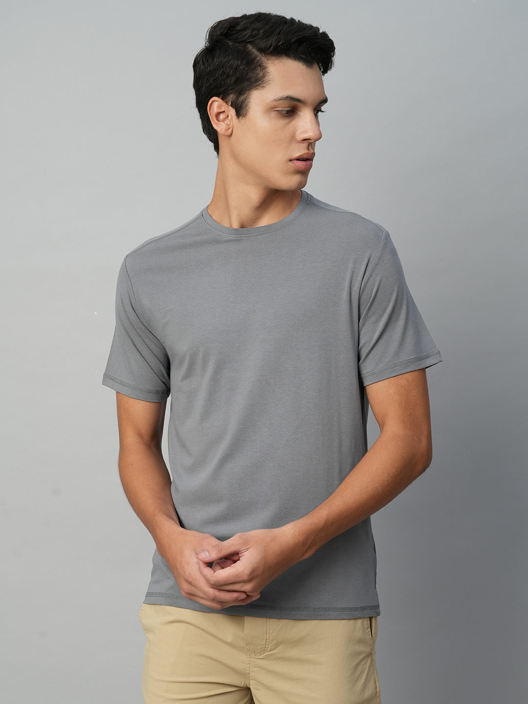 Men's Cotton Bamboo Elastane Grey Regular Fit Tshirt