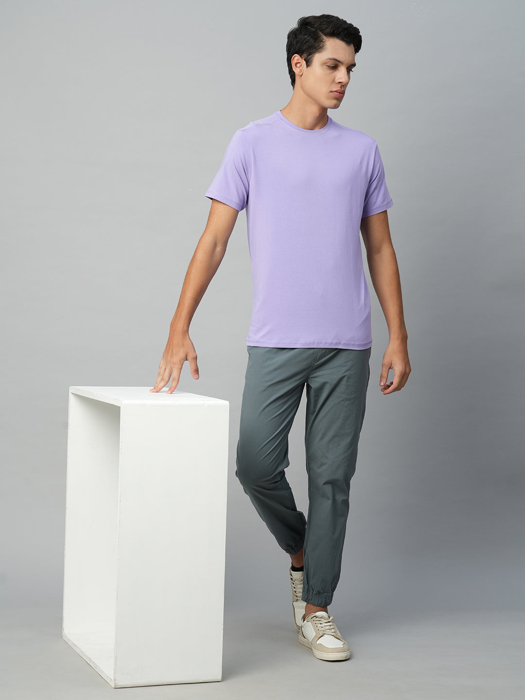 Men's Cotton Bamboo Elastane Lavender Regular Fit Tshirt