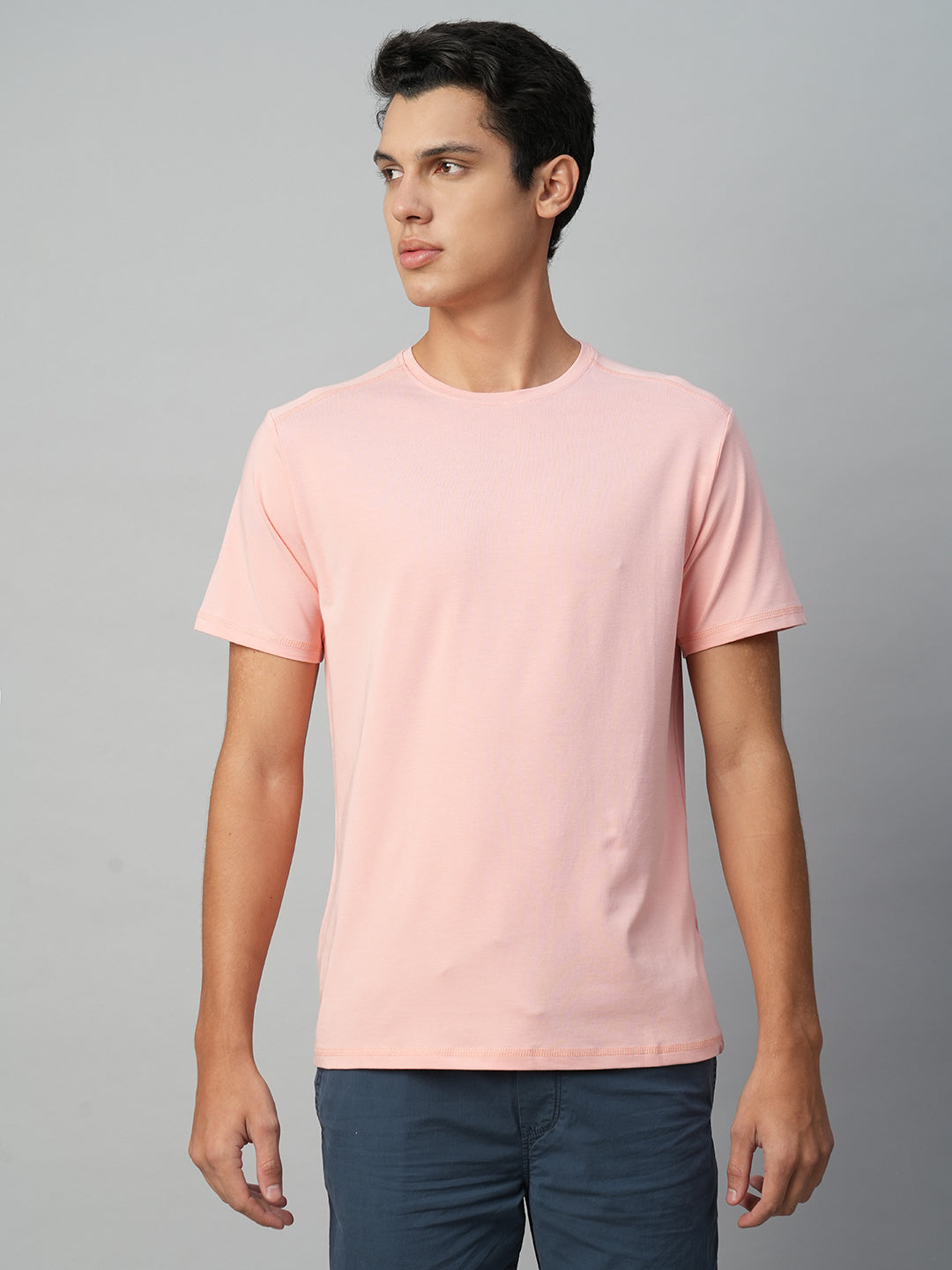 Men's Pink Cotton Bamboo Elastane Regular Fit Tshirt