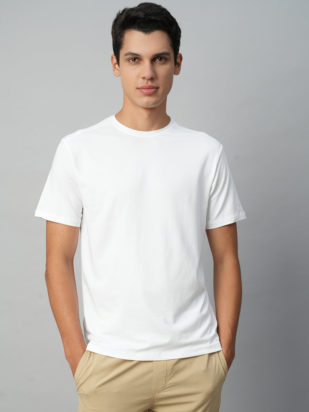 Men's White Cotton Bamboo Elastane Regular Fit Tshirt