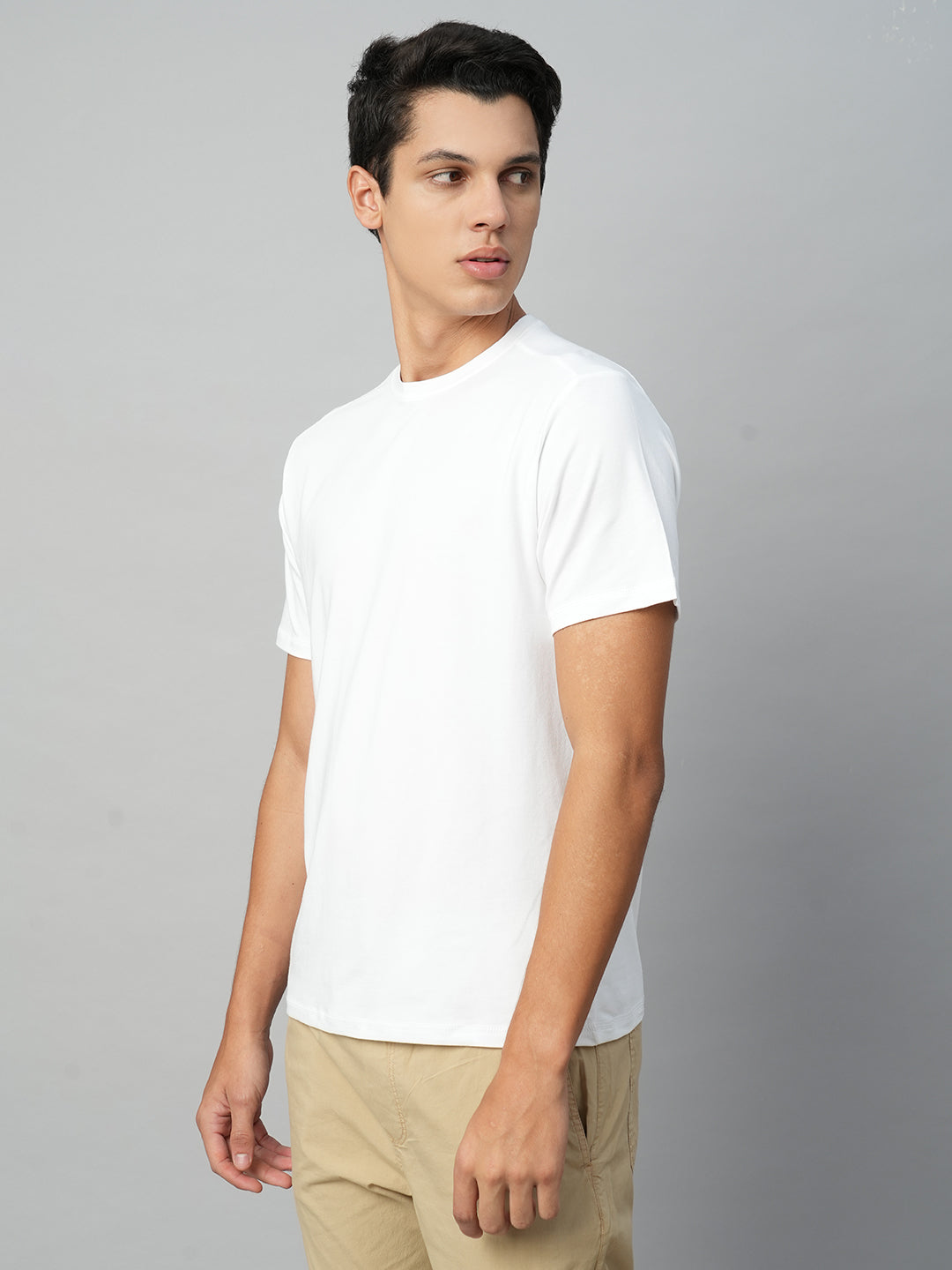 Men's White Cotton Bamboo Elastane Regular Fit Tshirt