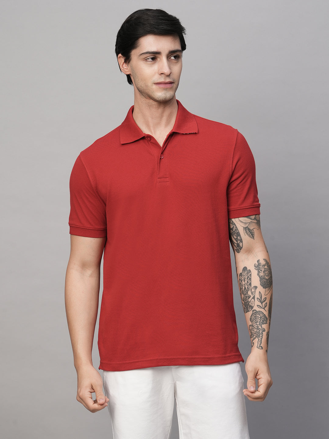 Men's Red Cotton Regular Fit Tshirt