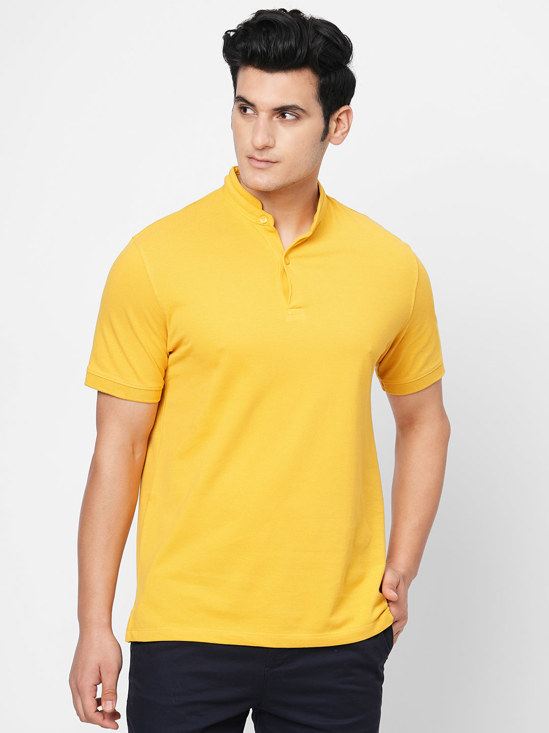 Men's Cotton Mustard Regular Fit Tshirt