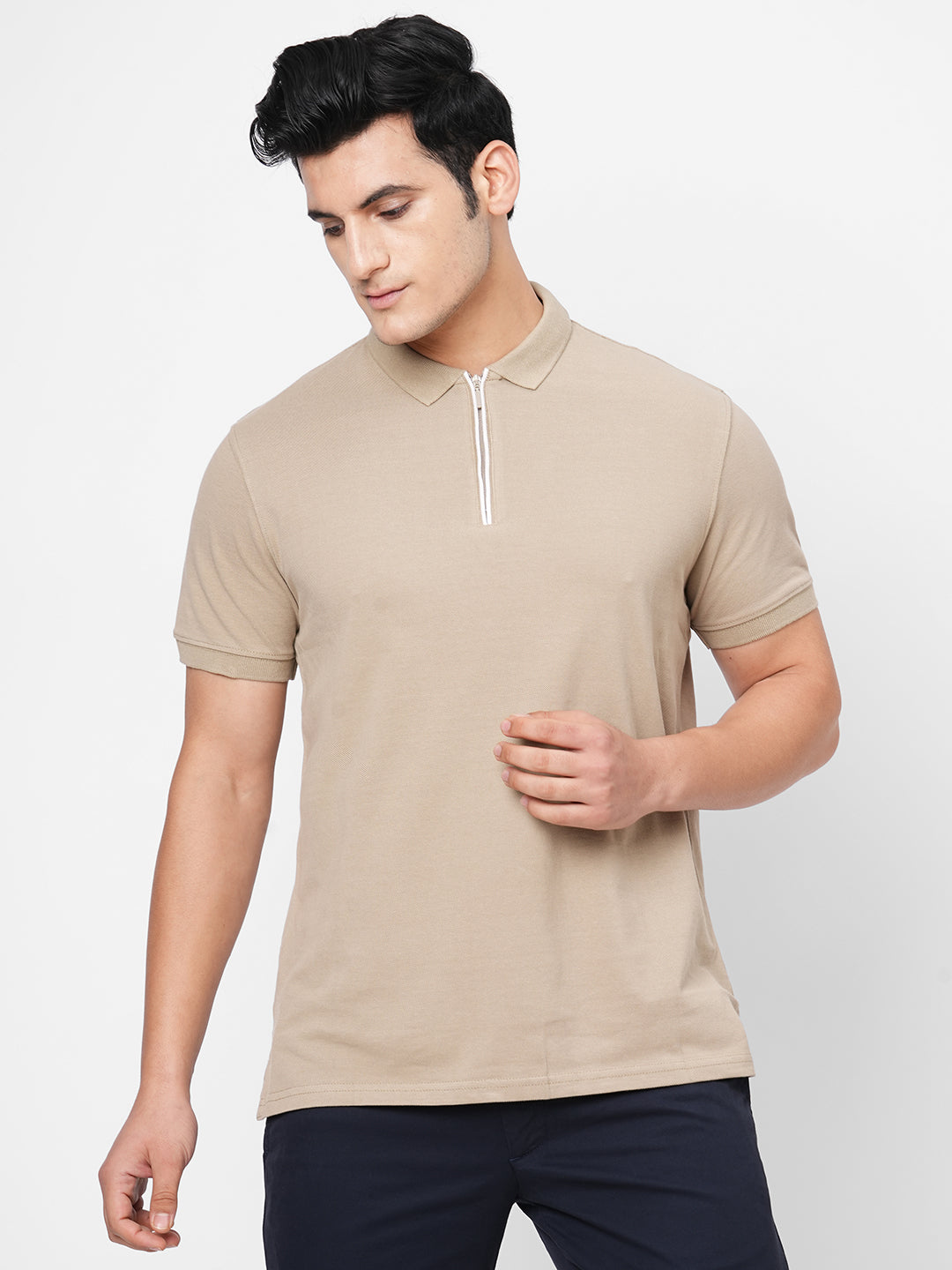 Men's Cotton Khaki Regular Fit Tshirt