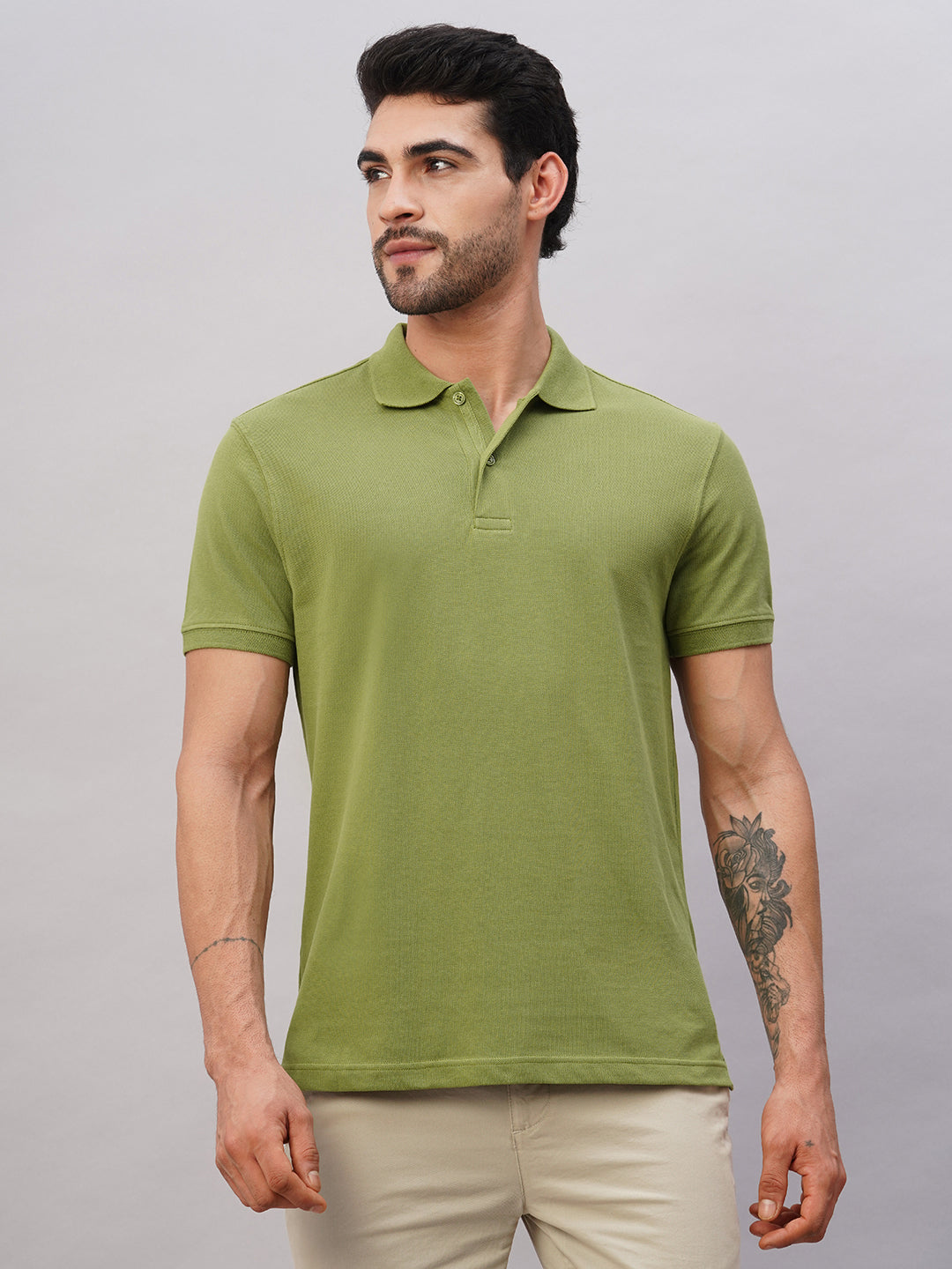 Men's Green Cotton Regular Fit Tshirt