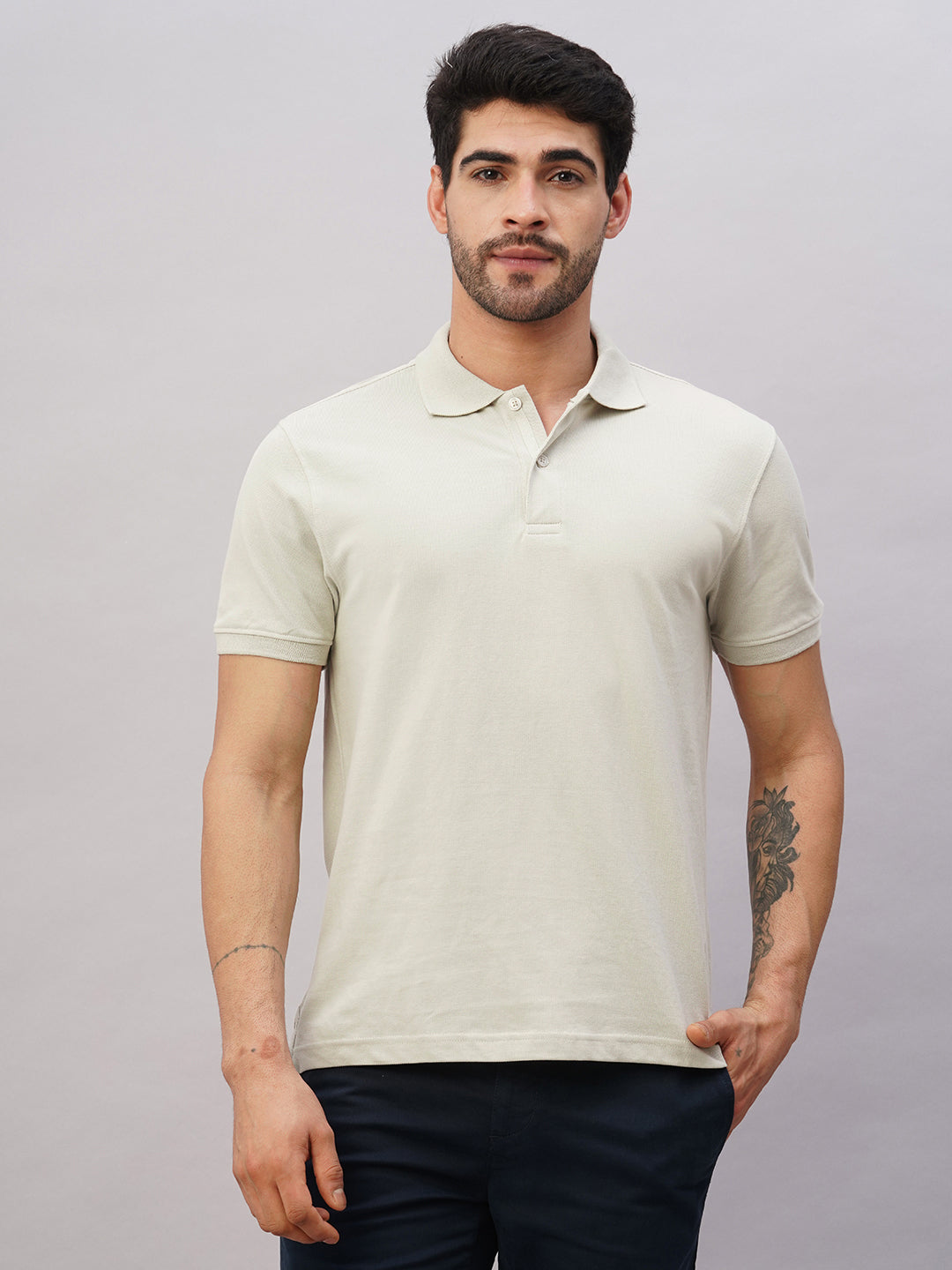 Men's Light Grey Cotton Regular Fit Tshirt