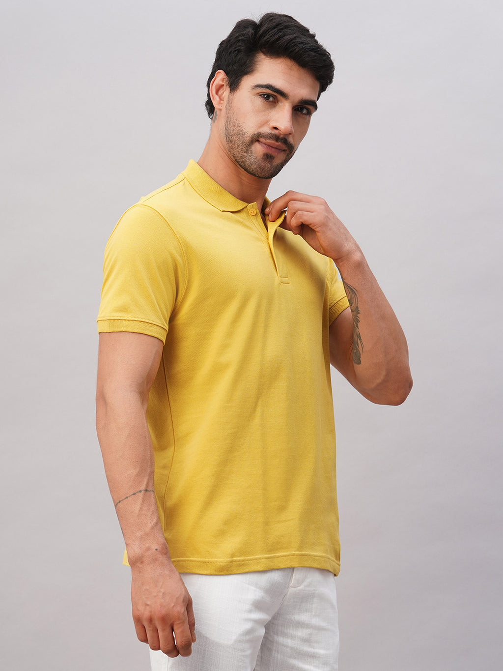 Men's Mustard Cotton Regular Fit Tshirt