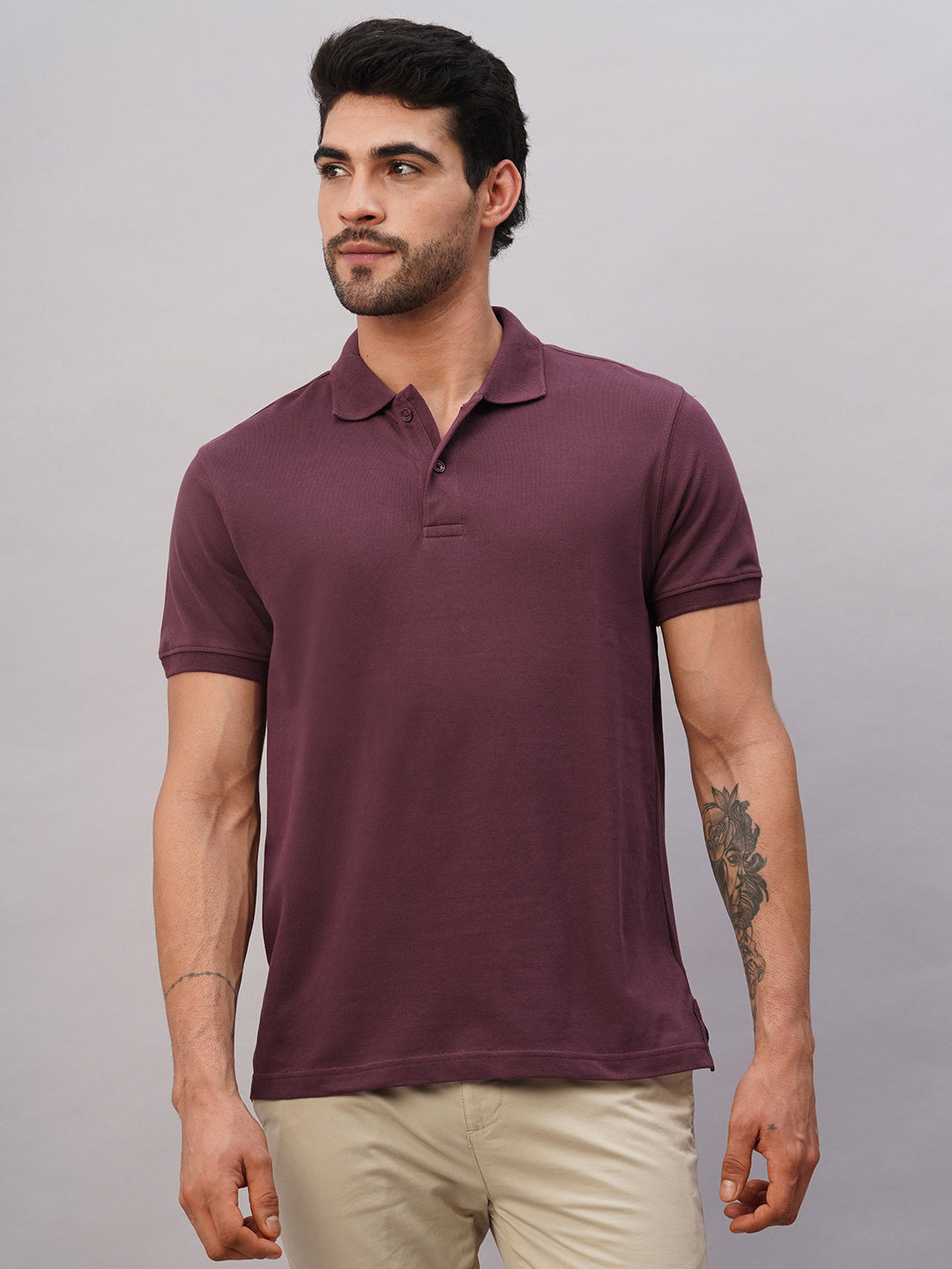 Men's Purple Cotton Regular Fit Tshirt