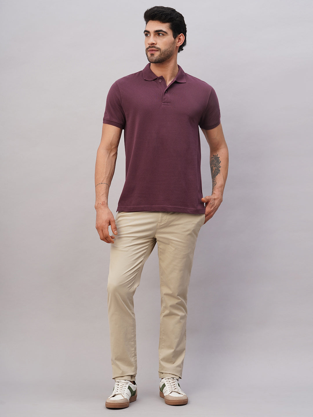 Men's Purple Cotton Regular Fit Tshirt