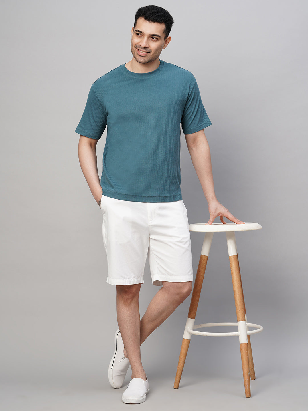 Men's Blue Cotton Elastane Regular Fit Tshirt