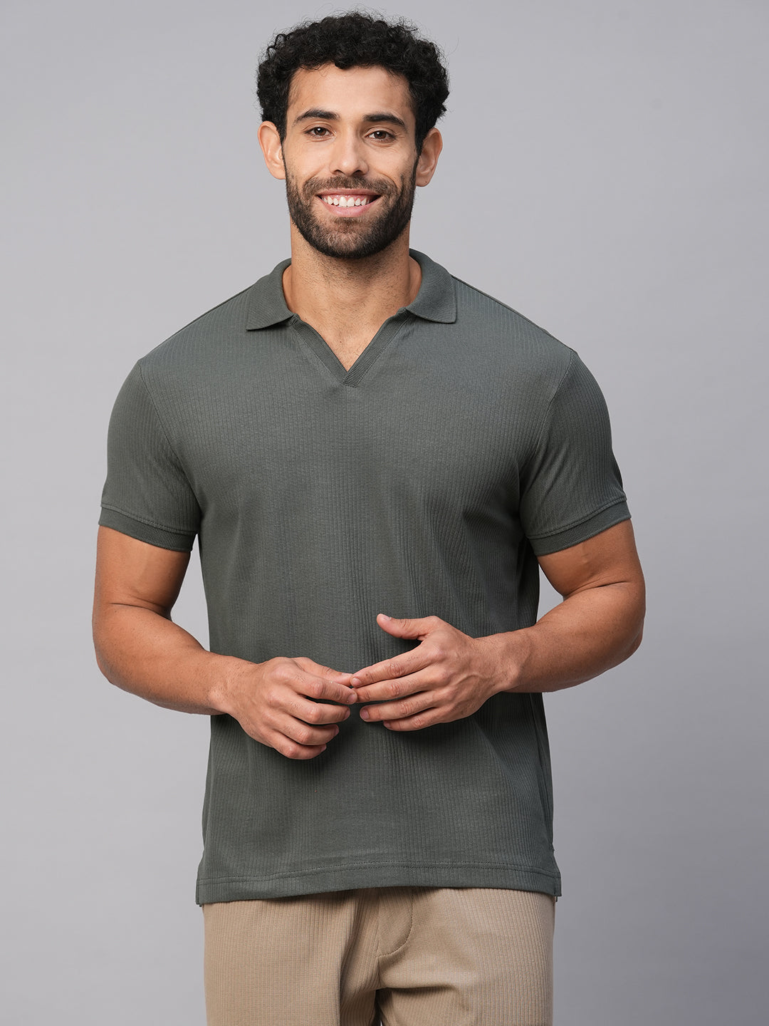 Men's Cotton Elastane Green Regular Fit Tshirt