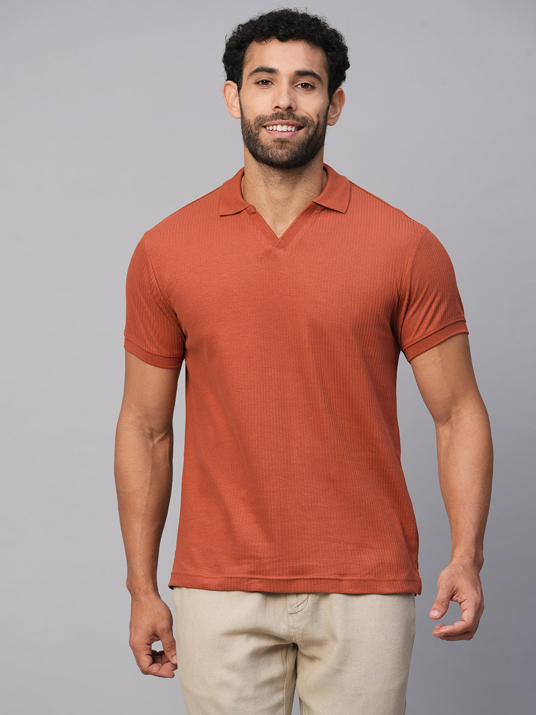 Men's Rust Cotton Elastane Regular Fit Tshirt