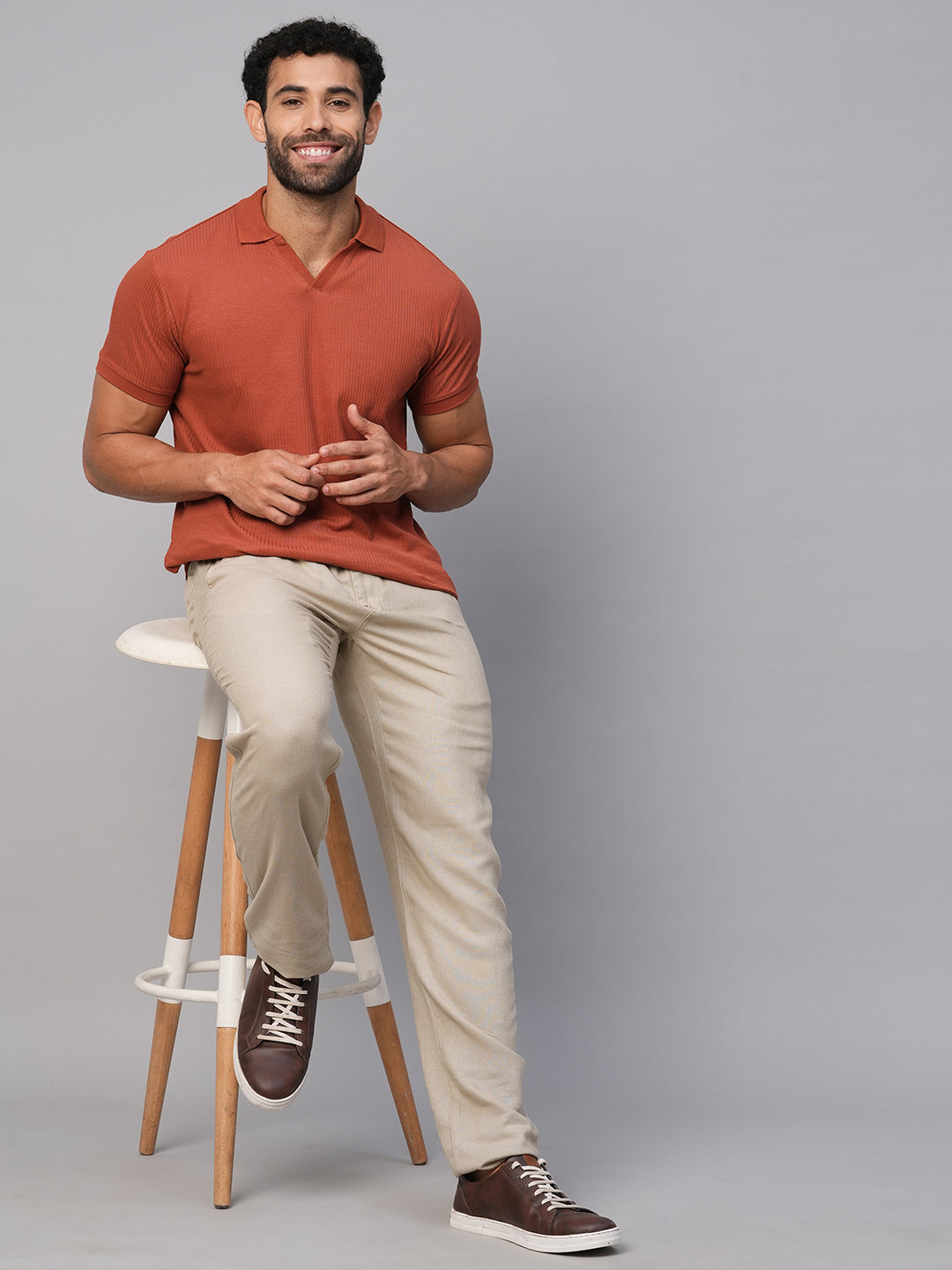 Men's Cotton Elastane Rust Regular Fit Tshirt