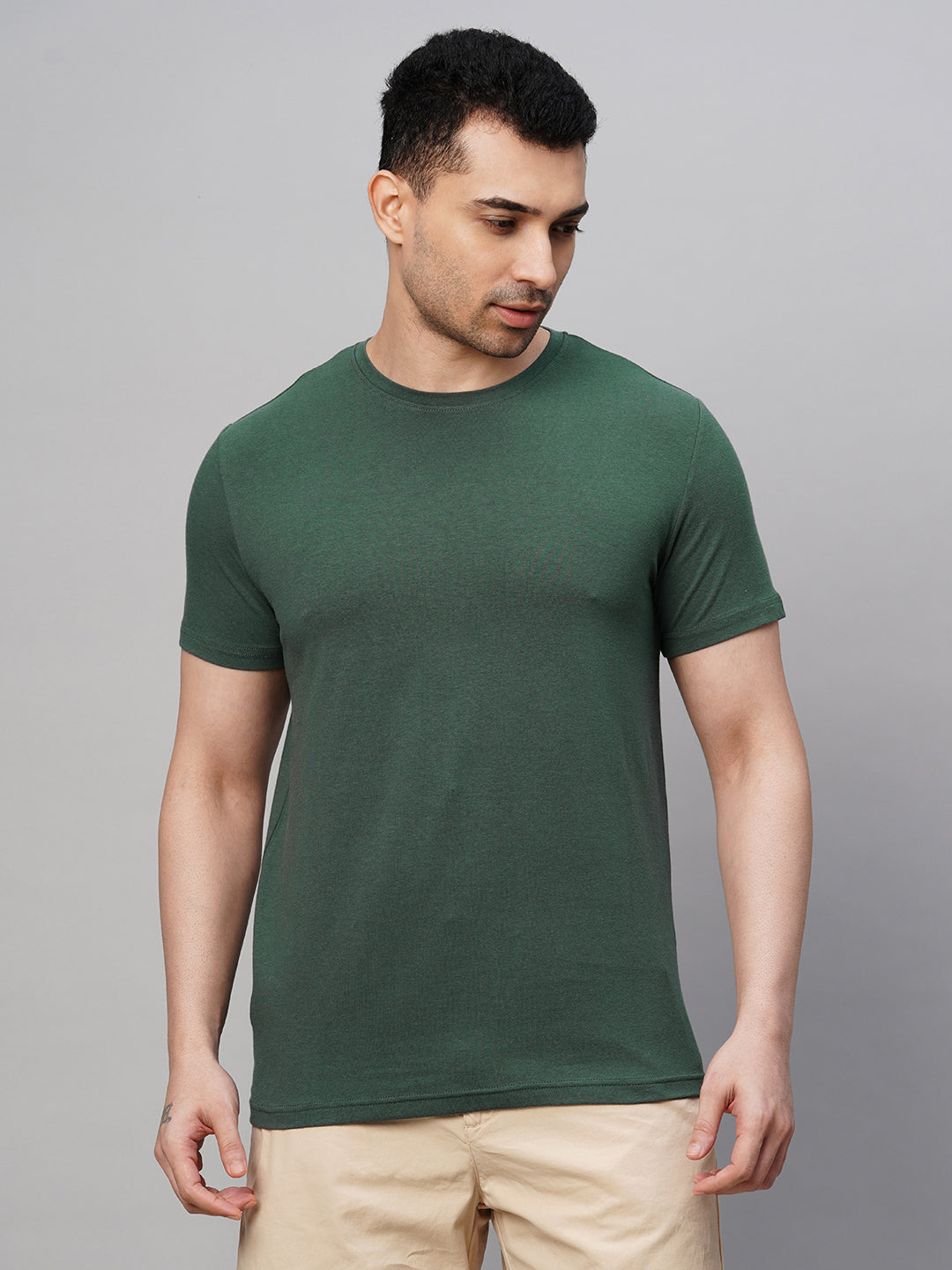 Men's Cotton Bamboo Elastane Green Regular Fit Tshirt
