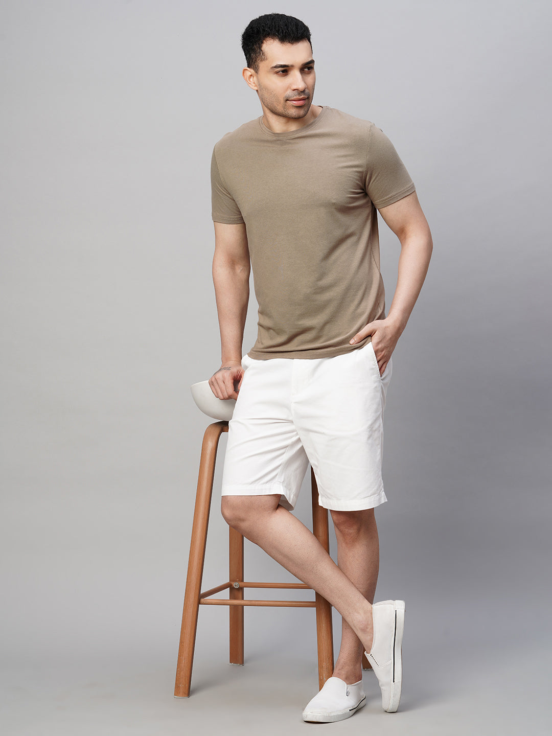 Men's Cotton Bamboo Elastane Khaki Regular Fit Tshirt