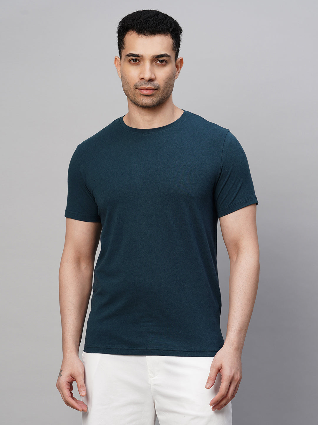 Men's Dark Blue Cotton Bamboo Elastane Regular Fit Tshirt