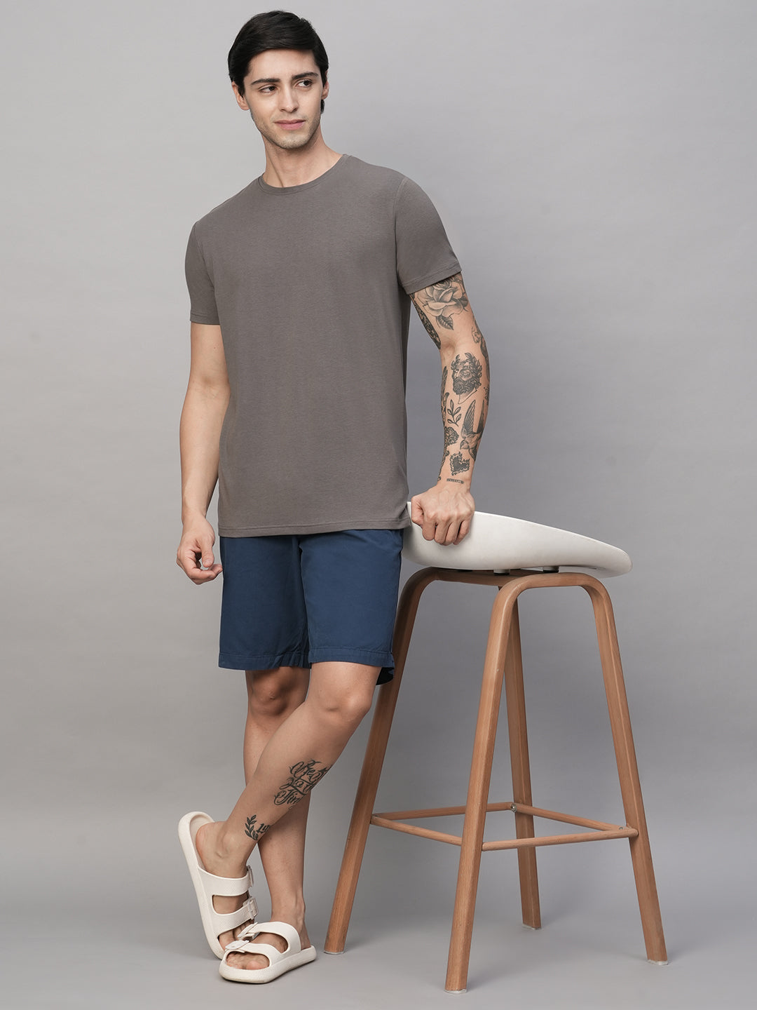 Men's Grey Cotton Bamboo Elastane Regular Fit Tshirt