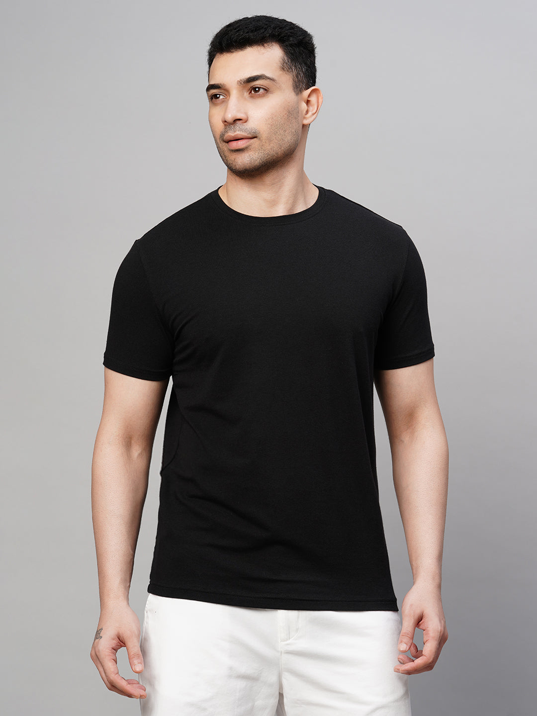 Men's Black Cotton Bamboo Elastane Regular Fit Tshirt