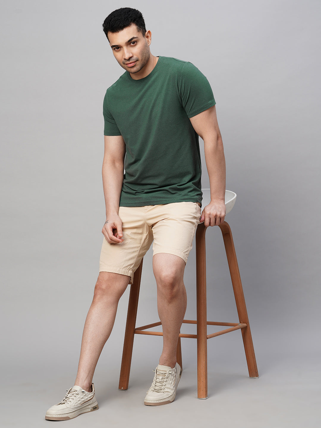 Men's Green Cotton Bamboo Elastane Regular Fit Tshirt