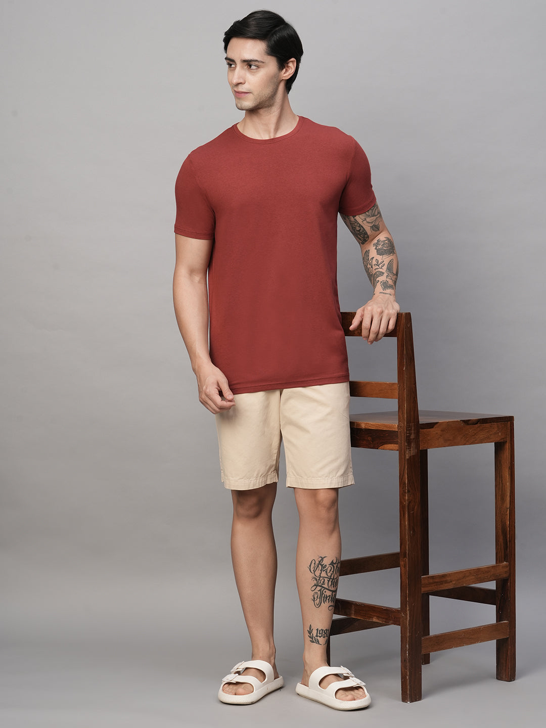 Men's Red Cotton Bamboo Elastane Regular Fit Tshirt