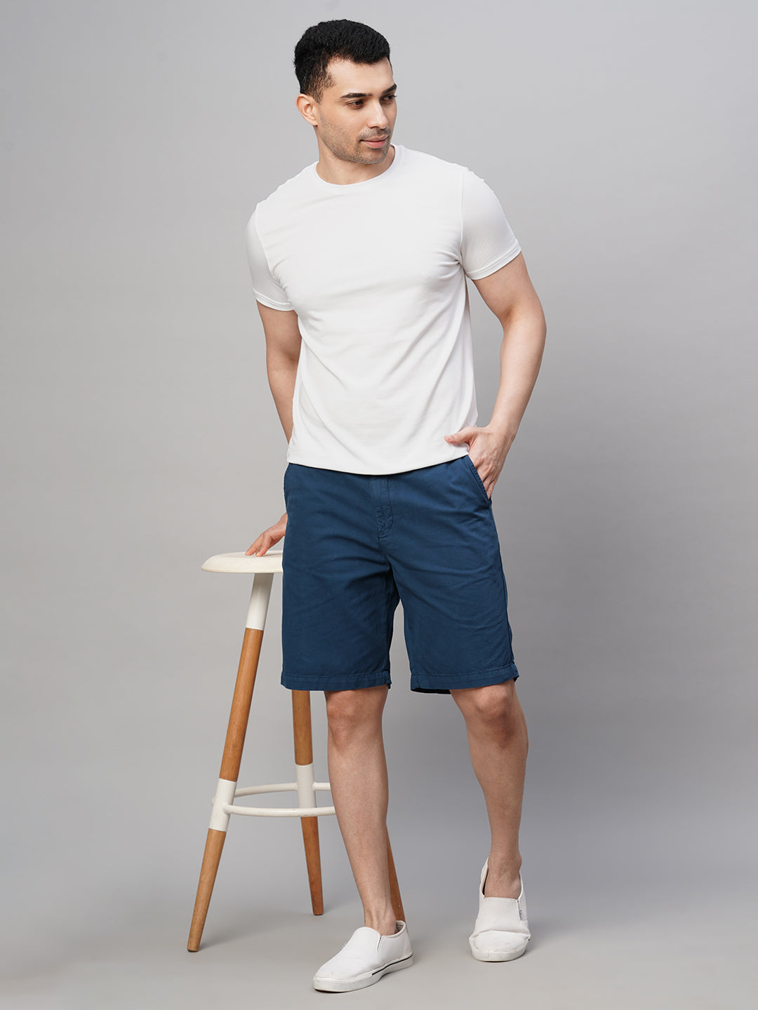 Men's White Cotton Bamboo Elastane Regular Fit Tshirt