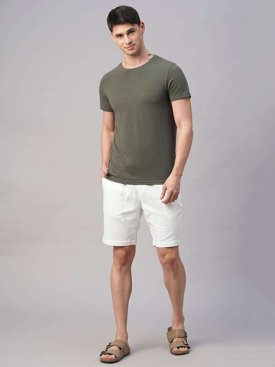 Men's Olive Cotton Bamboo Elastane Regular Fit Tshirt