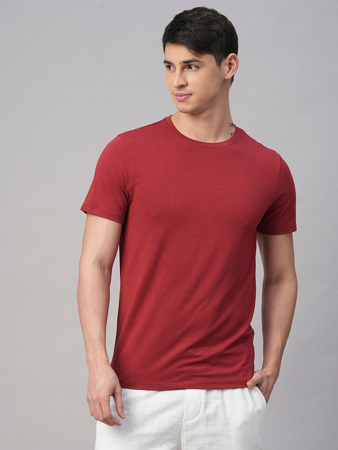 Men's Red Cotton Bamboo Elastane Regular Fit Tshirt