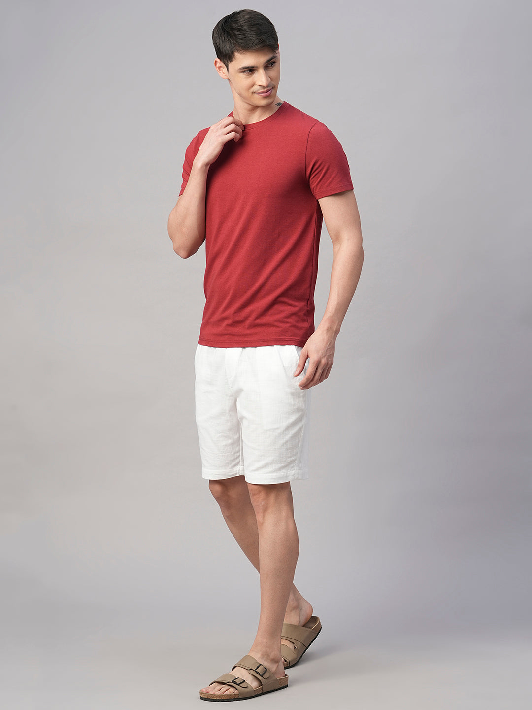 Men's Red Cotton Bamboo Elastane Regular Fit Tshirt