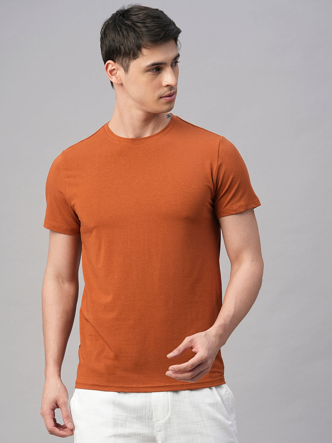 Men's Rust Cotton Bamboo Elastane Regular Fit Tshirt