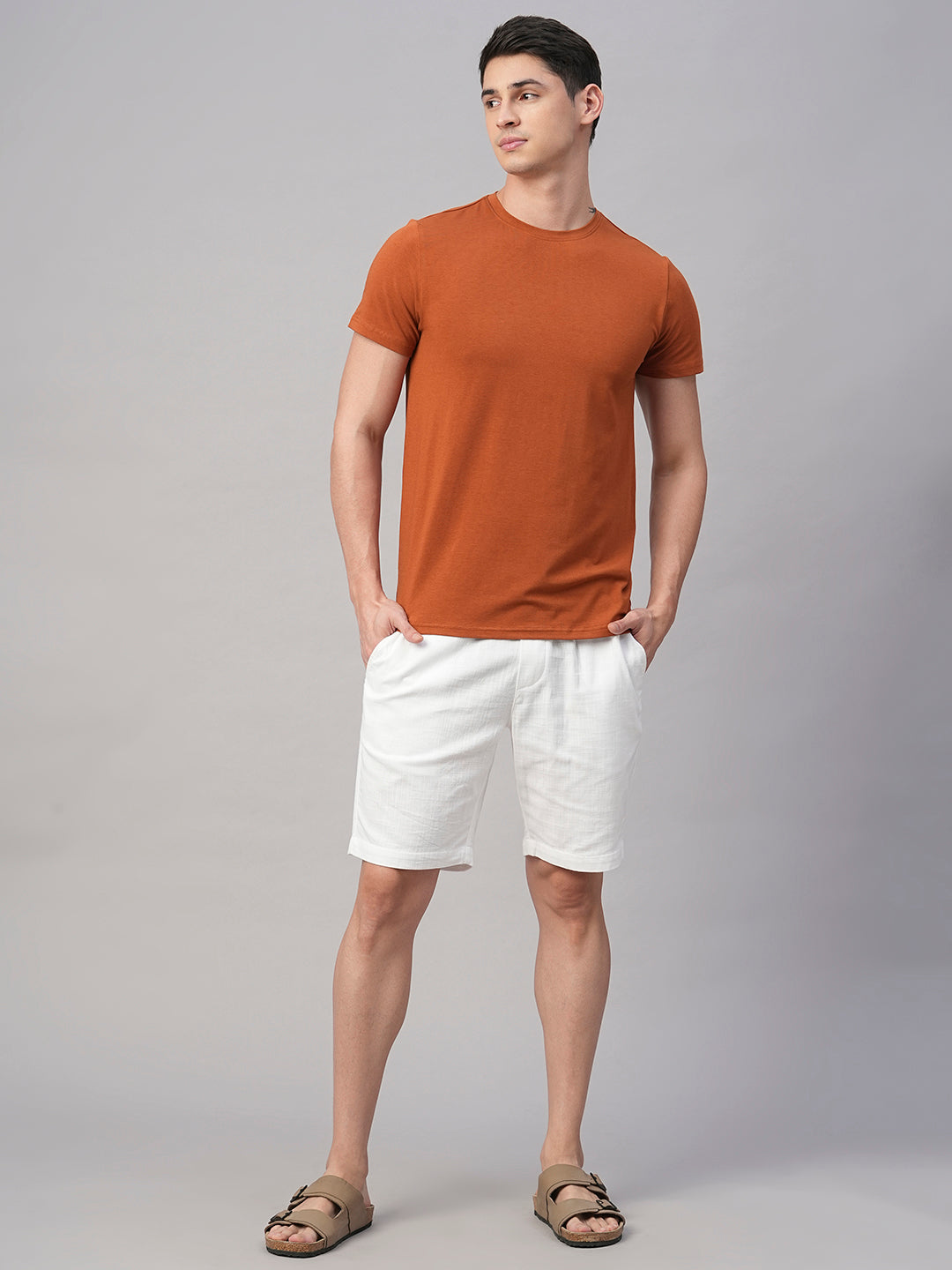 Men's Rust Cotton Bamboo Elastane Regular Fit Tshirt