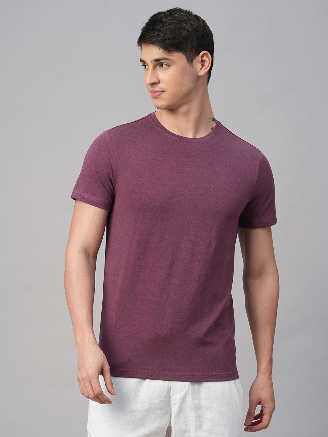 Men's Wine Cotton Bamboo Elastane Regular Fit Tshirt