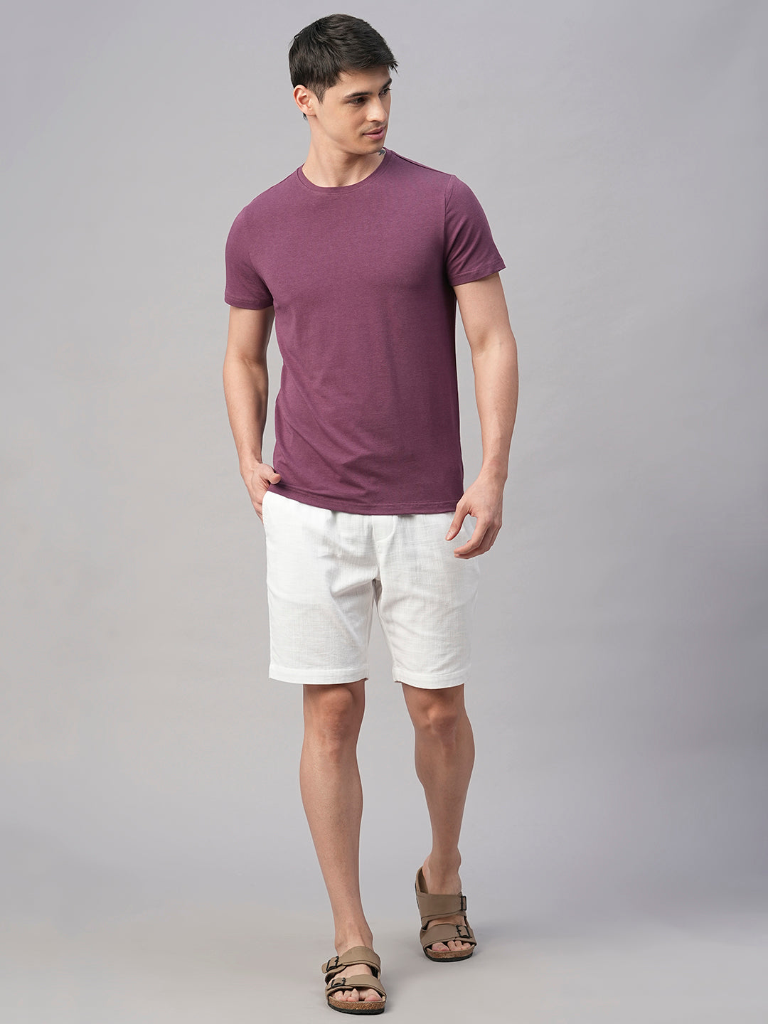 Men's Wine Cotton Bamboo Elastane Regular Fit Tshirt