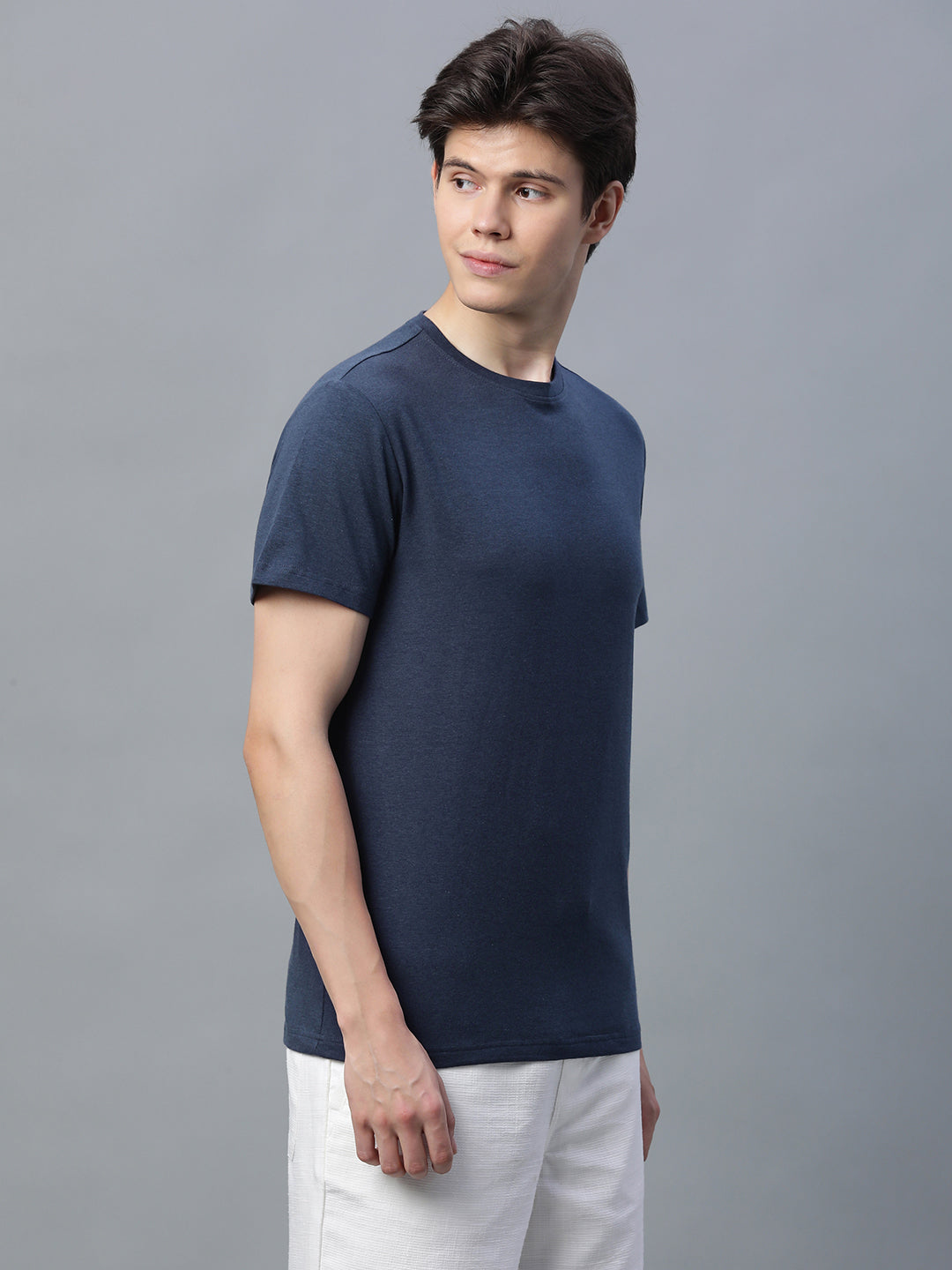 Men's Navy Cotton Bamboo Elastane Regular Fit Tshirt
