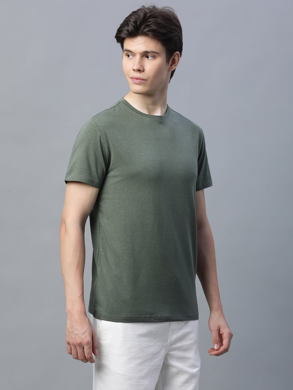 Men's Olive Cotton Bamboo Elastane Regular Fit Tshirt
