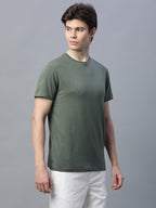 Men's Olive Cotton Bamboo Elastane Regular Fit Tshirt