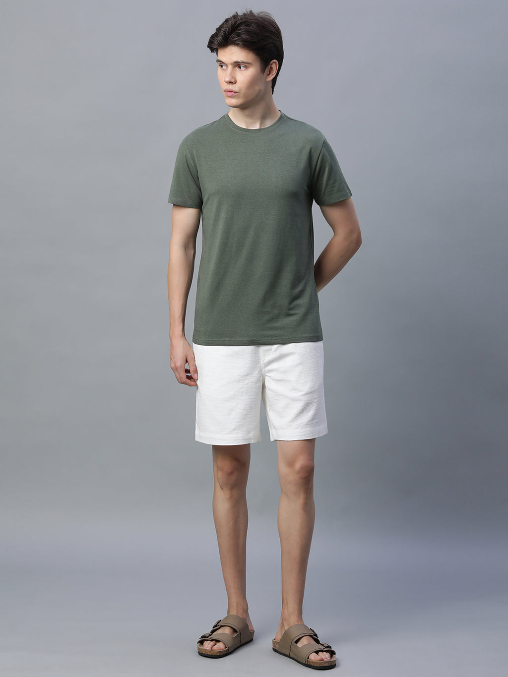 Men's Olive Cotton Bamboo Elastane Regular Fit Tshirt