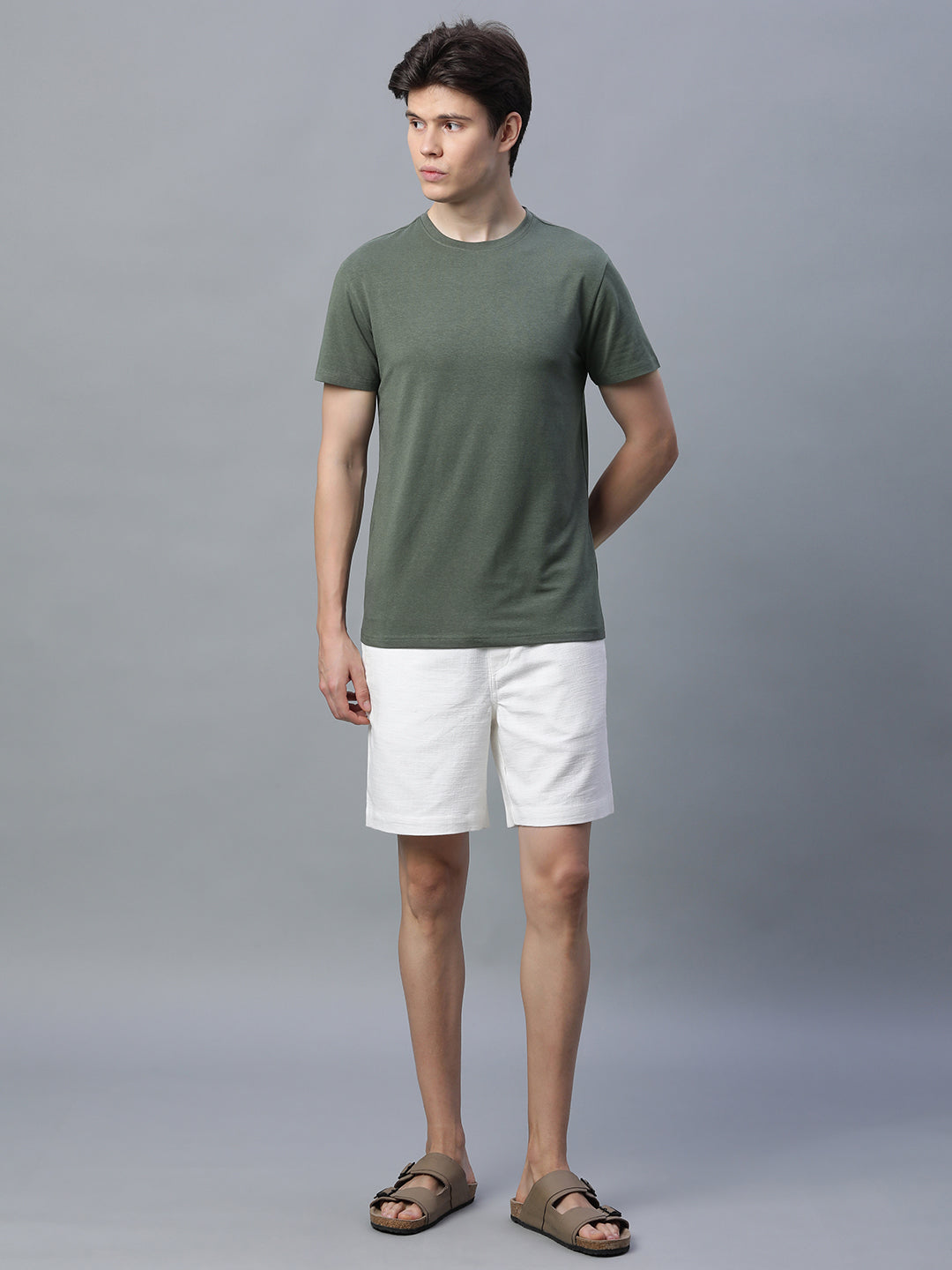 Men's Olive Cotton Bamboo Elastane Regular Fit Tshirt