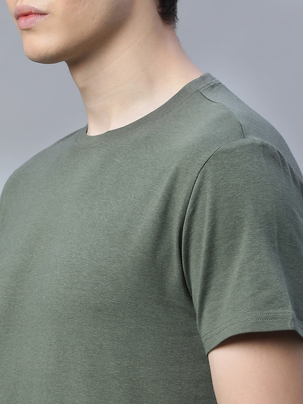 Men's Olive Cotton Bamboo Elastane Regular Fit Tshirt