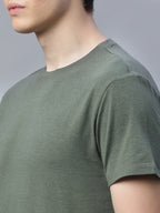 Men's Olive Cotton Bamboo Elastane Regular Fit Tshirt