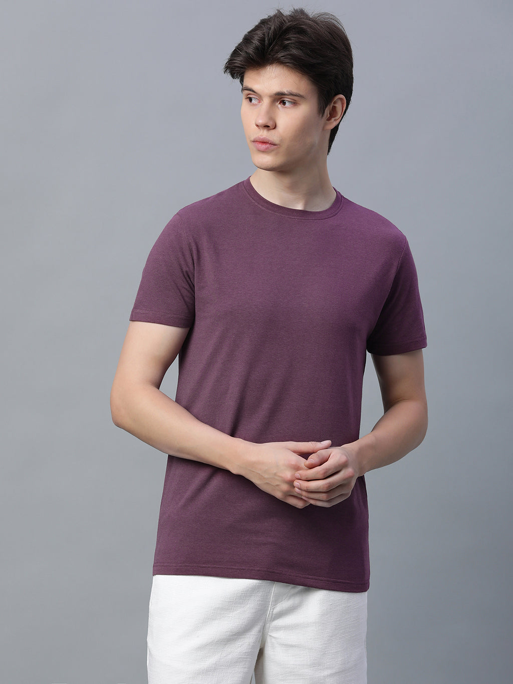 Men's Wine Cotton Bamboo Elastane Regular Fit Tshirt