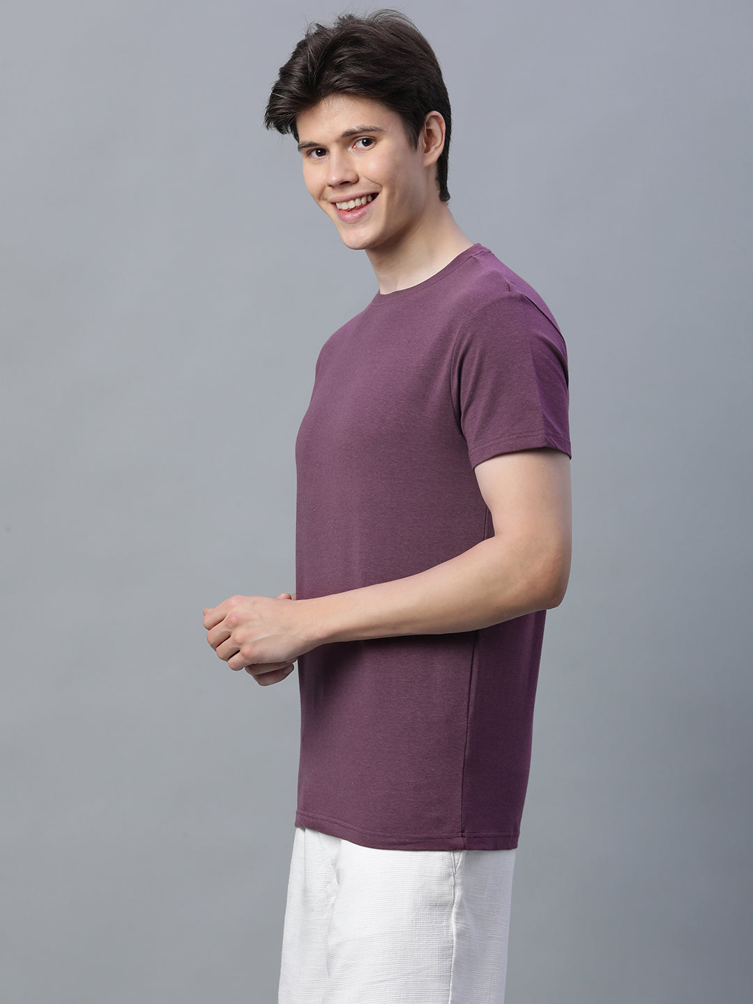 Men's Wine Cotton Bamboo Elastane Regular Fit Tshirt