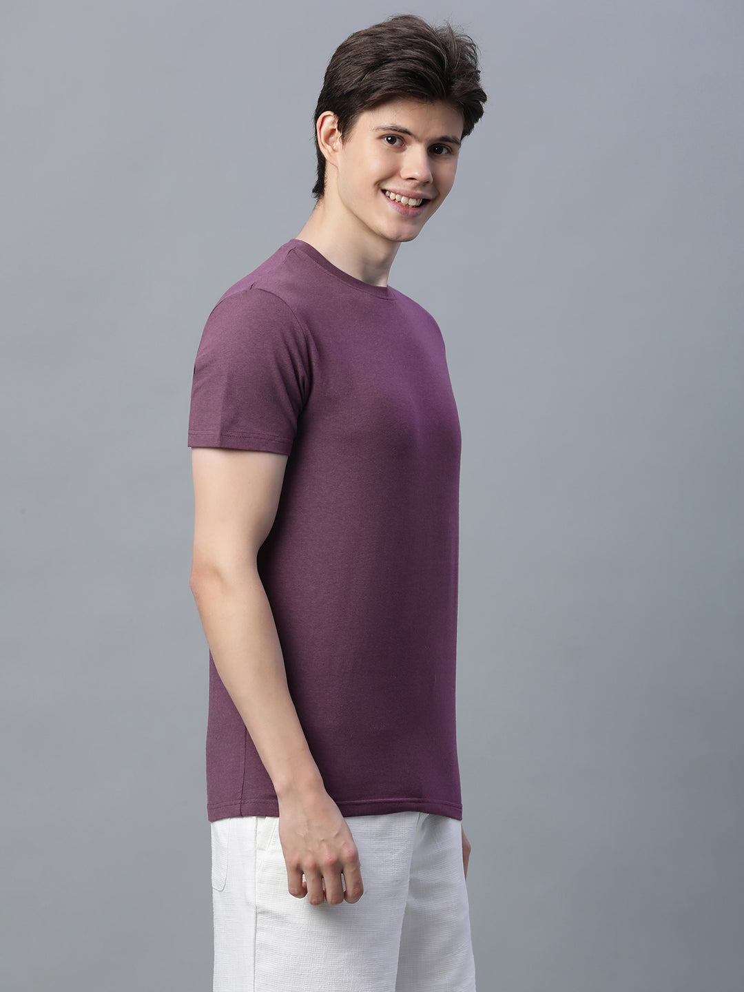 Men's Wine Cotton Bamboo Elastane Regular Fit Tshirt